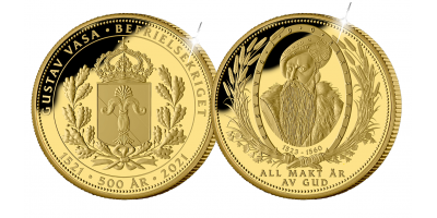 Gustav Vasa 500års medalj i förvaringsbok - Förgylld med 24 karat rättvisemärkt guld 